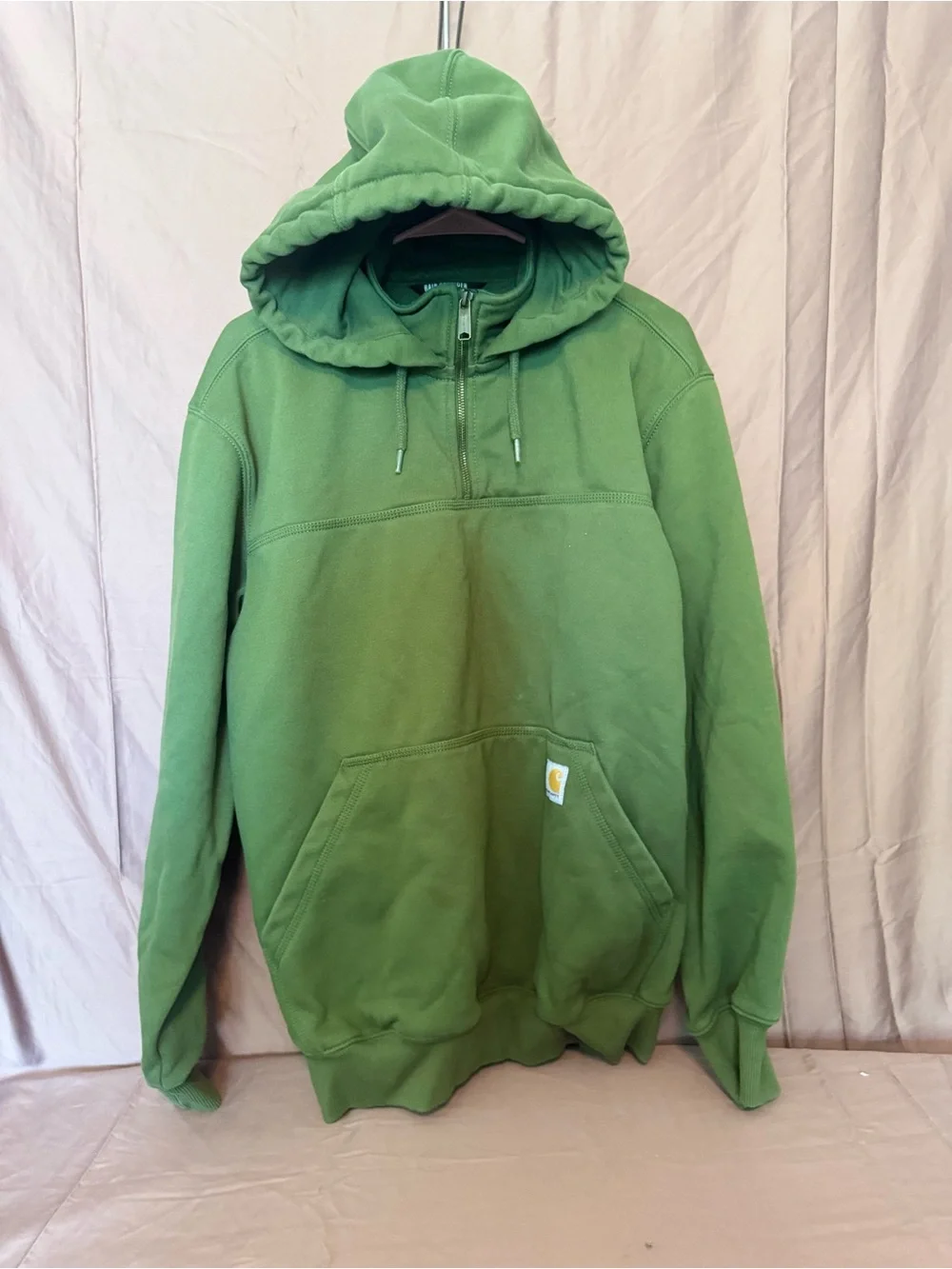 Carhartt Green Hooded Quarter-Zip Work Sweatshirt
